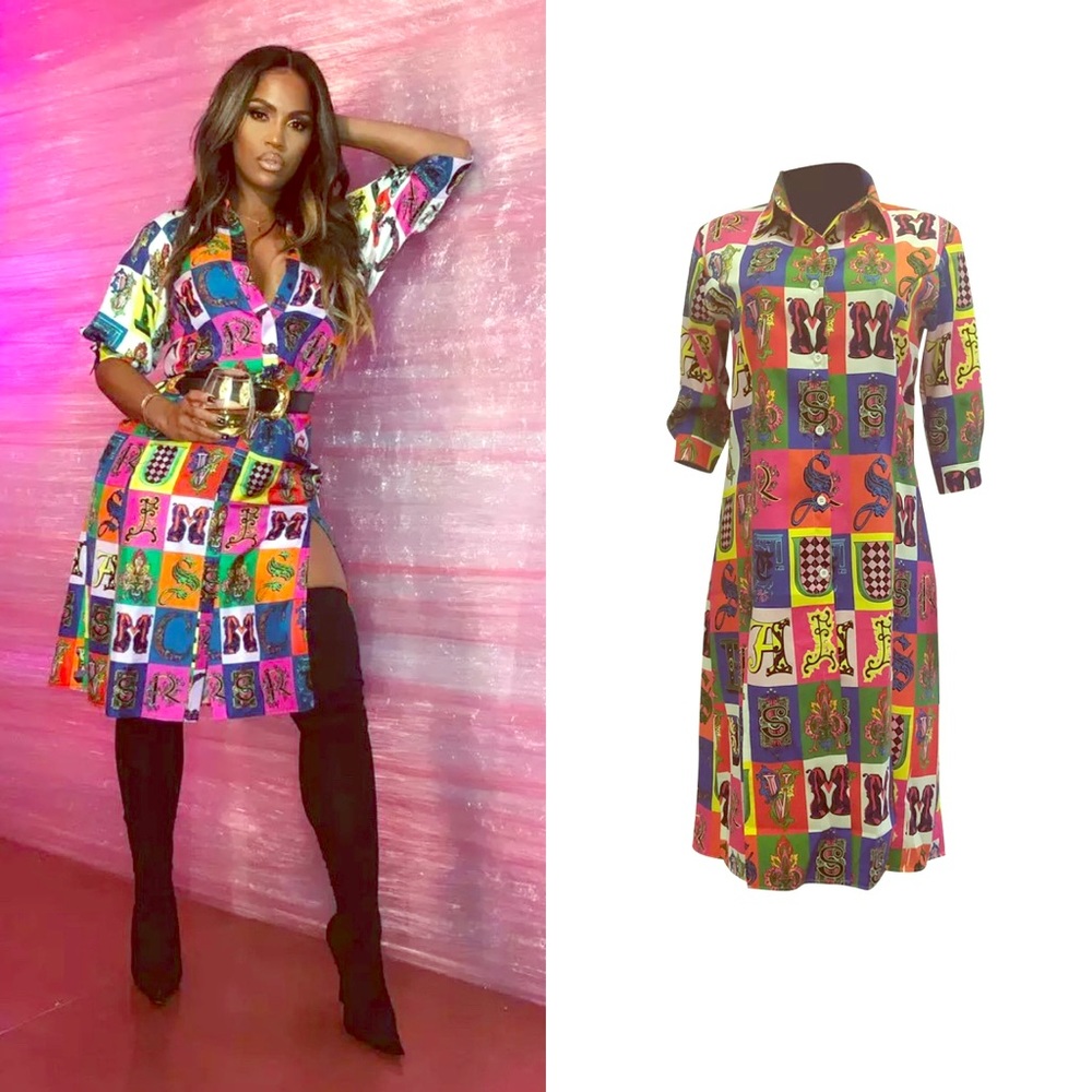 Funky Button Down Shirt Dress with Slit